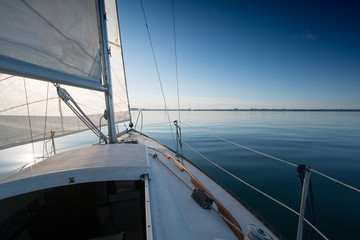 Fototapeta na wymiar Sailboat deck and seascape