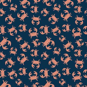 seamless summer pattern with crabs an a dark blue background