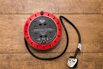 UK Black and red coiled power extension lead