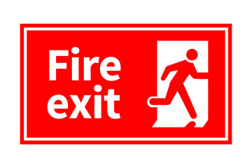 Emergency fire exit red sign with running man on white