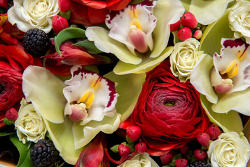 Bouquet of flowers as background.