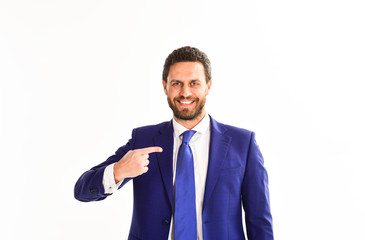 Man in suit or businessman with smiling face