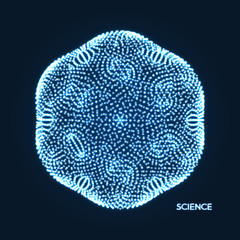 Sphere. Object with dots. Molecular grid. 3d technology style with particle. Vector illustration. Futuristic connection structure for chemistry and science.
