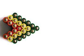 Alkaline batteries. abstract background. direction indicator arrow. Protection of the environment....