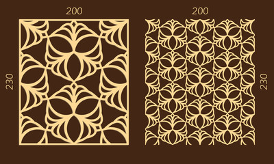 Laser cutting set. Woodcut vector trellis panel. Plywood lasercut eastern design. Hexagonal seamless pattern for printing, engraving, paper cutting. Stencil lattice ornament.