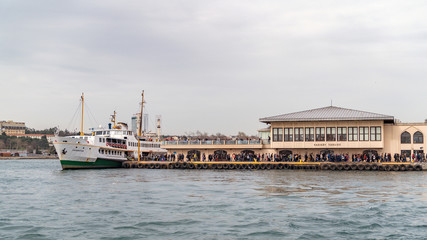 Traditional Istanbul passenger ferry near the pier, Istanbul