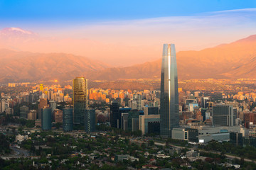 Fototapeta premium Panoramic view of Santiago de Chile at sunset