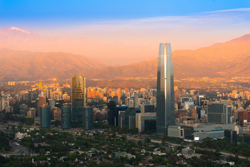 Panoramic view of Santiago de Chile at sunset