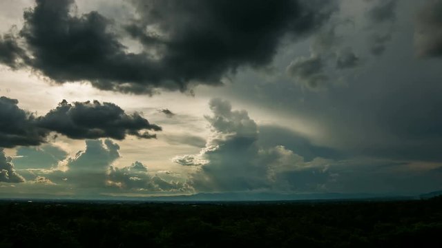 Timelapse colorful dramatic sky with cloud at sunset.