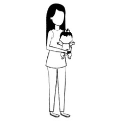 mother lifting baby characters vector illustration design