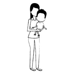 mother lifting son characters vector illustration design