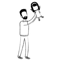 father lifting daughter characters vector illustration design