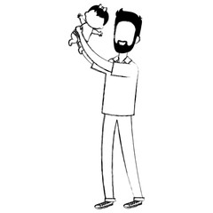 father lifting baby characters vector illustration design