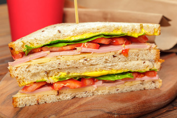 sandwich on a wooden table