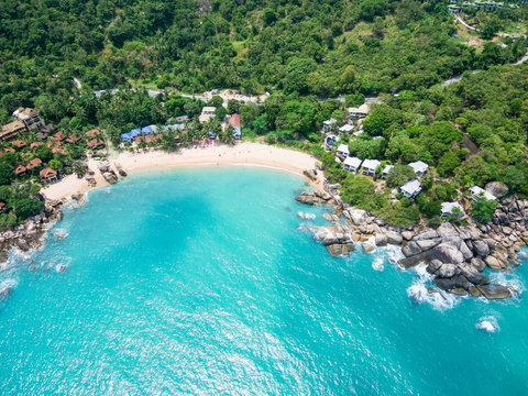 Aerial view of emerald tropical sea, Coral Cove Beach, Ko Samui, Thailand