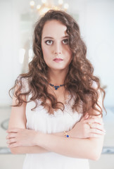 Beautiful young woman in old-fashioned negligee
