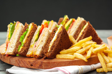 sandwich on a wooden table
