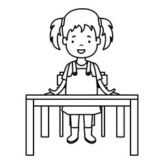 little girl studying in school desk vector illustration design