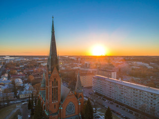 St. Michaels Church in Turku Finland. Sunset on background.
