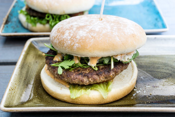 Cheese burger - American cheese burger with fresh salad