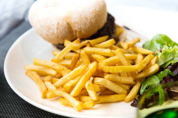 Cheese burger - American cheese burger with Golden French fries