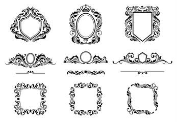 Set of Vintage Decorations Frame Elements. Flourishes Calligraphic Ornaments, Borders and Frames. Retro Style Collection for Boutique, Store, Shop, Restaurant, Hotel and Heraldic Logo. Identity design