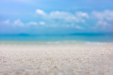 Fototapeta na wymiar The blur cool sea background ,Abstract summer background Blur summer white sand beach with sparkling sea water.