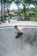 high angle view of skater at skatepark in Bali, Indonesia