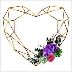 Floral wedding invitation card with herb, ranunculus, hydrangea, succulent, eucalypyus leaves in watercolor style. Greenery botanical template with text place for invite, greeting and covers