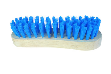 Wooden brush with blue bristles for cleaning clothes,Washing brush isolated on white background...