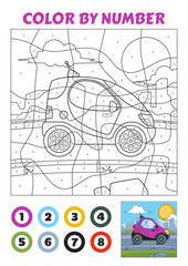 Color by Number is an educational game for children. Violet Tiny Car.
