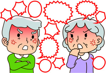 Elder couple, argument, speech balloon