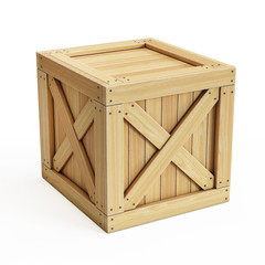 Wooden crate, cargo box isolated on white background  3d rendering