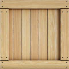 Wooden crate front view, cargo box texture 3d rendering