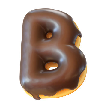 Glazed donut font 3d rendering letter B