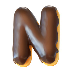 Glazed donut font 3d rendering letter N