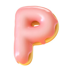 Glazed donut font 3d rendering letter P