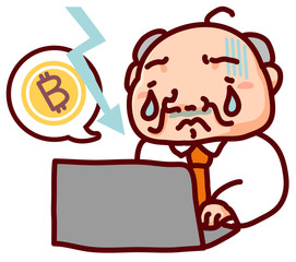 パソコンで仮想通貨の売上を見る男性