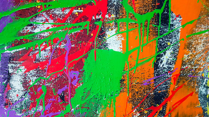 Original oil painting on wall. Abstract art background. Brushstrokes of paint. Modern art. Contemporary art. Colorful texture. thick paint surface