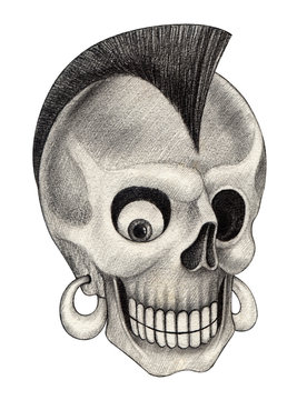 Art punk Skull Tattoo. Hand pencil drawing on paper.