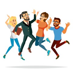 Fototapeta na wymiar Business People Jumping Vector. Celebrating Victory Concept. Attainment. Objective Attainment, Achievement. Isolated Flat Cartoon Character Illustration