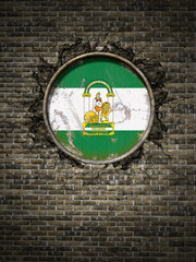 Obraz na płótnie Canvas Old Andalucia flag in brick wall