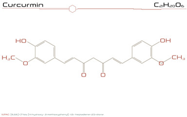 Large and detailed infographic of the molecule of Curcurmin