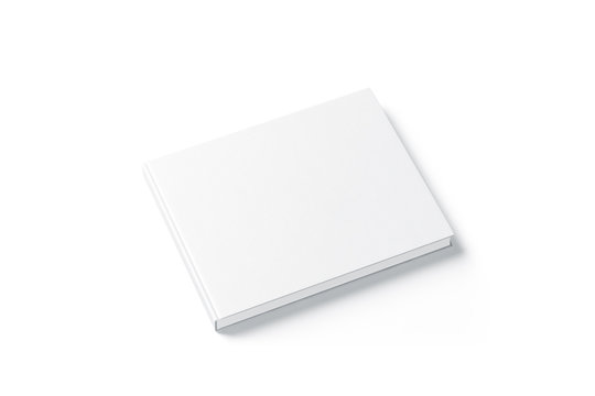 Blank White Rectangular Book Mock Up, Top View From The Side. Empty Notebook Hard Cover Mockup, Isolated. Bookstore Branding Template