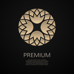 Golden flower shape. Gradient premium logotype. Isolated floral logo. Business identity concept for bio, eco company, yoga or spa salon.