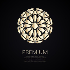 Golden flower shape. Gradient premium logotype. Isolated floral logo. Business identity concept for bio, eco company, yoga or spa salon.