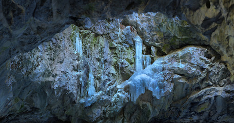 Ice on rocks in the cave