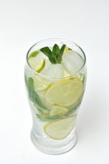 Fresh and cold mahito cocktail on a white background