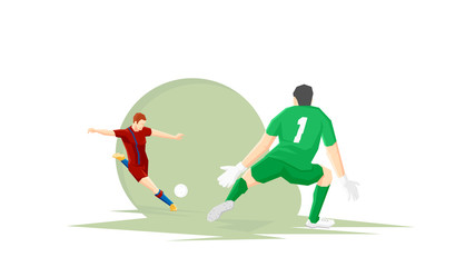 Creative abstract soccer player. Soccer goalkeeper catches the ball. Flat Vector illustration