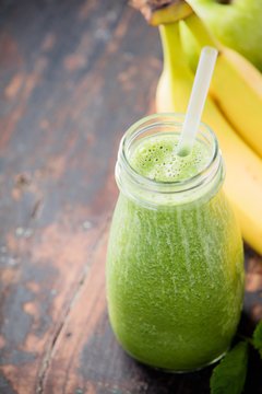 Close-up of green fresh smoothie